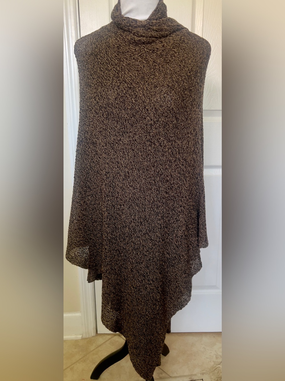 Coldwater Creek Shawl wrap open knit BoHo brown black texture Sz L/ XL